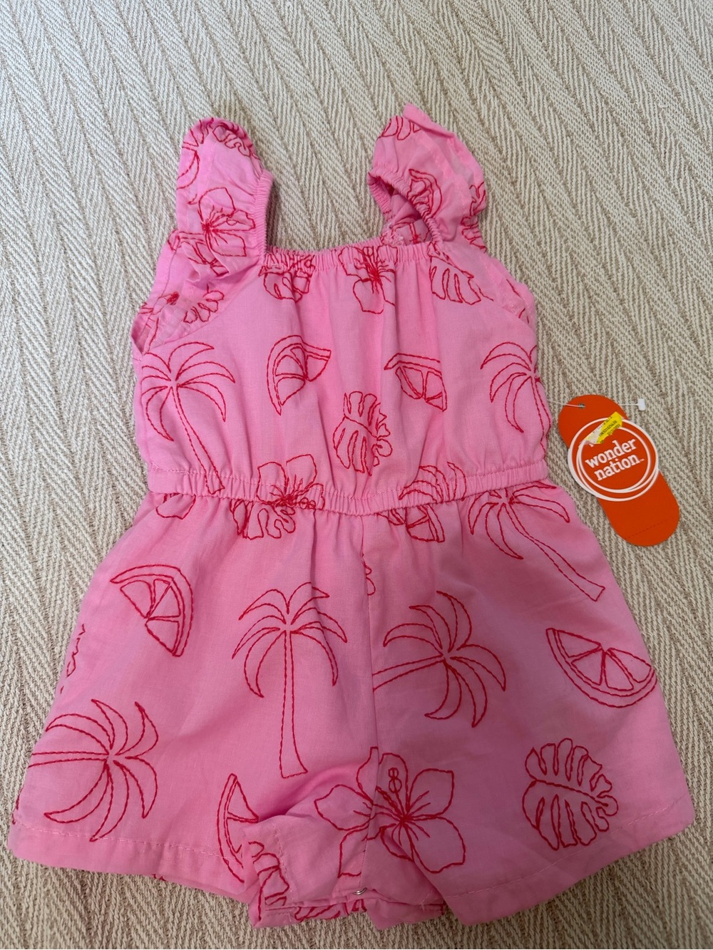 wonder nation Pink Girls Shorts with Red Floral Stitching